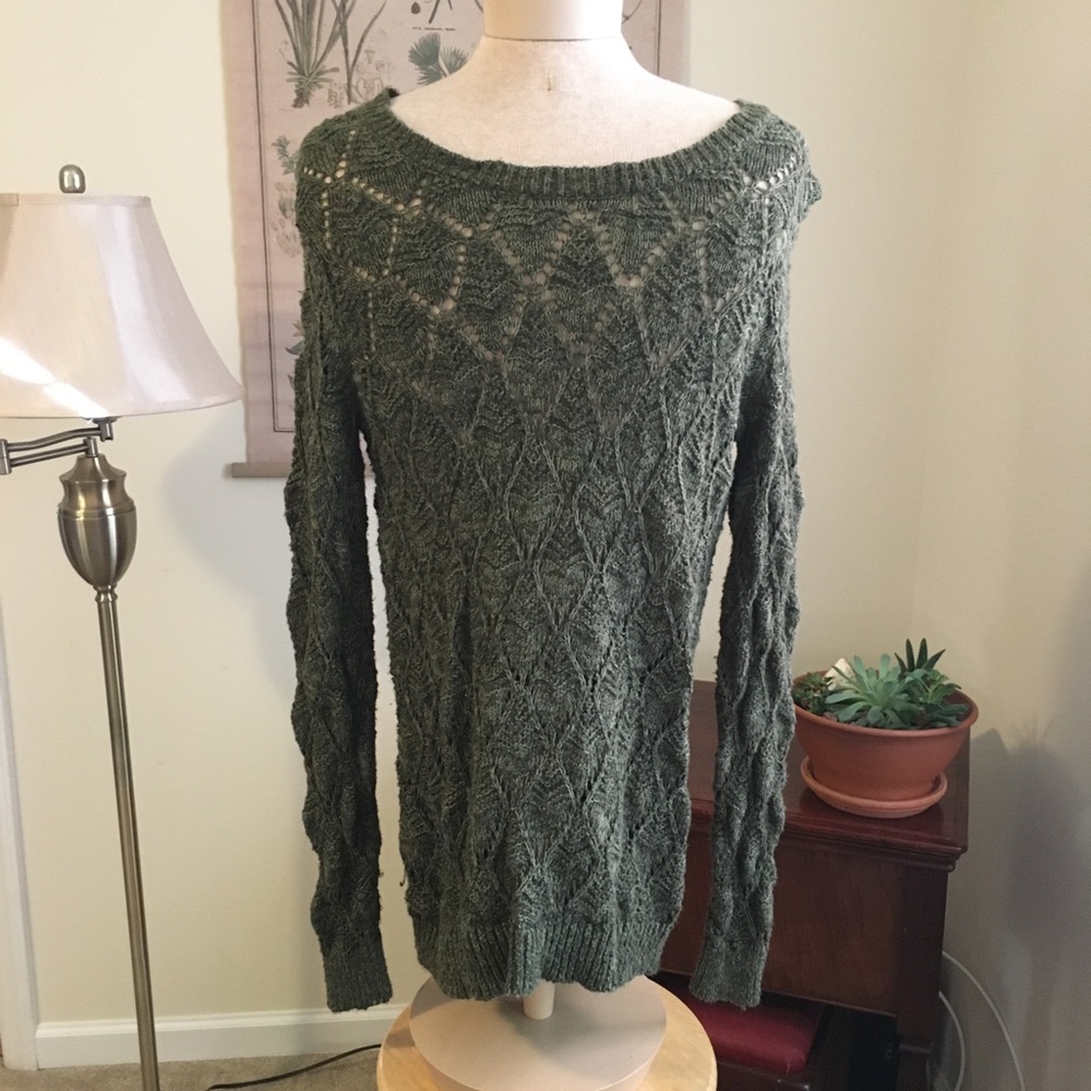 Moss Green Pointelle Sweater